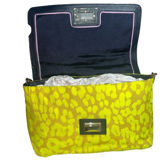 Juicy Couture Gretchen Neon Yellow Leopard Print Shoulder Bag Chain Strap Clutch - Picture 13 of 16